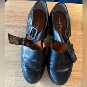 Robert Clergerie Black Leather Mary Jane Style Sandals with Buckle Strap
